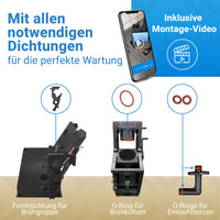 Alle benötigten Dichtungen für Siemens EQ Brühgruppen mit Einbauorten für Formdichtung, Brühkolben-O-Ring und Einlaufstutzen, inkl. Montage-Video