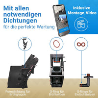 Alle benötigten Dichtungen für Siemens EQ Brühgruppen mit Einbauorten für Formdichtung, Brühkolben-O-Ring und Einlaufstutzen, inkl. Montage-Video