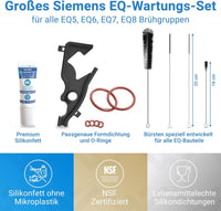 Großes Siemens EQ Wartungsset mit Silikonfett, Formdichtung, O-Ringen und Bürsten für EQ5 bis EQ8 Brühgruppen, inklusive lebensmittelechter und NSF-zertifizierter Komponenten