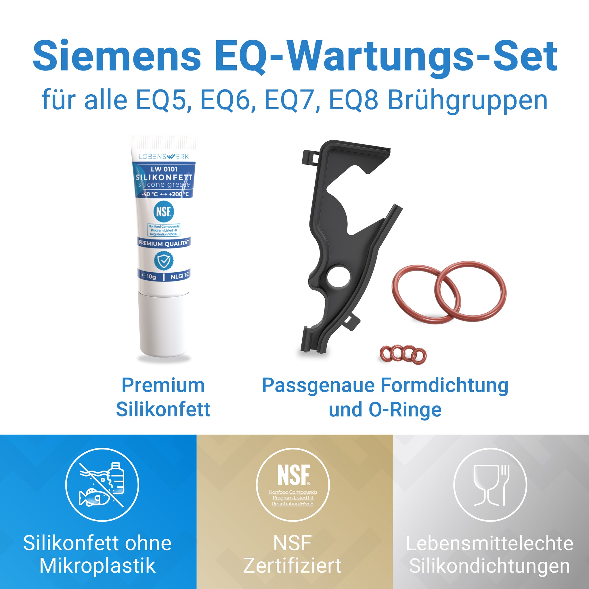 Siemens EQ Wartungsset mit Silikonfett, Formdichtung, O-Ringen und Reinigungsbürsten für EQ5, EQ6, EQ7 und EQ8 Brühgruppen