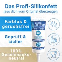LOBENSWERK Silikonfett in 10g Tube, farb- und geruchsfrei, geprüft und geschmacksneutral, NSF-zertifiziert für sichere Anwendung im Lebensmittelbereic