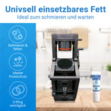 LOBENSWERK Silikonfett neben einer Brühgruppe, ideal zum Schmieren, als Frostschutz und O-Ring-verträglich – universell einsetzbar zur Wartung von Kaffeevollautomaten